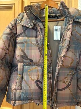 Lauren Ralph Lauren Pink Plaid Chain-Print Puffer Jacket NWT.